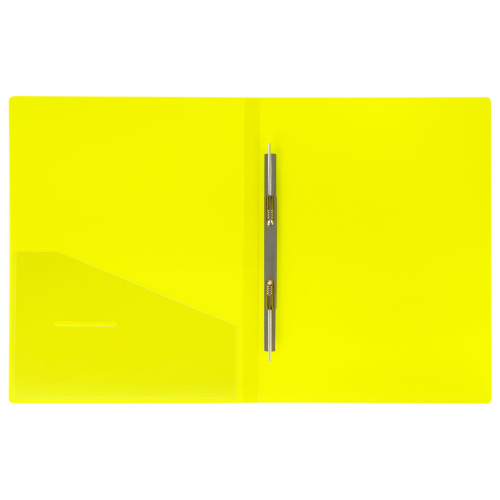 Папка с металлич скоросшивателем и внутренним карманом BRAUBERG "Neon", 16 мм, до 100 л, желтая фото 7