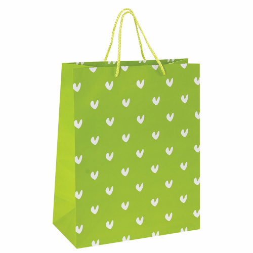 Пакет подарочный ЗОЛОТАЯ СКАЗКА "Зеленый в галочку", 26x12,7x32,4 см, ламинированный