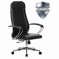 Кресло офисное МЕТТА "К-29" хром, рецик. кожа, сиденье и спинка мягкие, черное