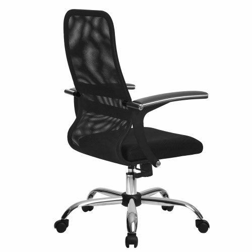 Кресло МЕТТА "SU-C-8-Т" хром, с подлокотниками, ткань-сетка, сиденье мягкое, черное фото 5