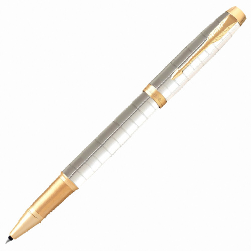 Ручка-роллер PARKER "IM Premium Pearl GT", корпус жемчужный лак, позолоченные детали, черная