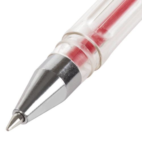 Ручка гелевая STAFF "Basic", красная, корпус прозрачный, хромированные детали, линия письма 0,35 мм фото 6