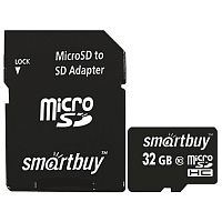 Карта памяти SMARTBUY, micro SDHC, 32 GB, 10 Мб/сек., с адаптером