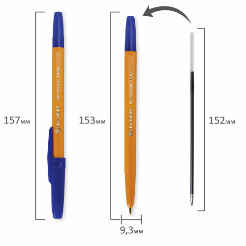 Ручка шариковая BRAUBERG "Carina Orange", корпус оранжевый, линия письма 0,5 мм, синяя фото 9