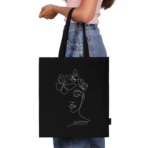 Сумка-шоппер BRAUBERG, канвас, 40х35 см, черный, "Vector girl", 271899 фото 5