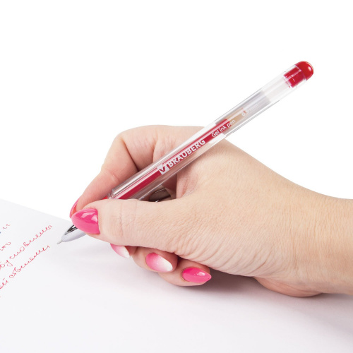 Ручка гелевая с грипом BRAUBERG "Geller", игольчатый узел 0,5 мм, линия письма 0,35 мм, красная фото 6