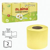 Бумага туалетная LAIMA, бытовая, спайка 8 шт., 2-х слойная, (8х19 м), аромат ромашки
