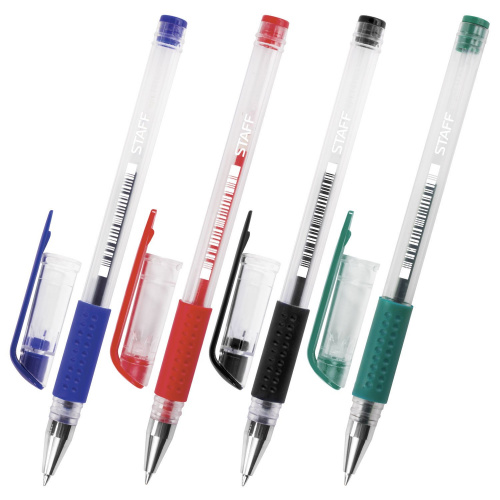 Ручки гелевые с грипом STAFF "EVERYDAY", 4 цвета, линия письма 0,35 мм фото 2