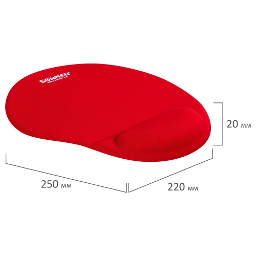 Коврик для мыши с подушкой под запястье SONNEN, полиуретан + лайкра, 250х220х20 мм, красный фото 7