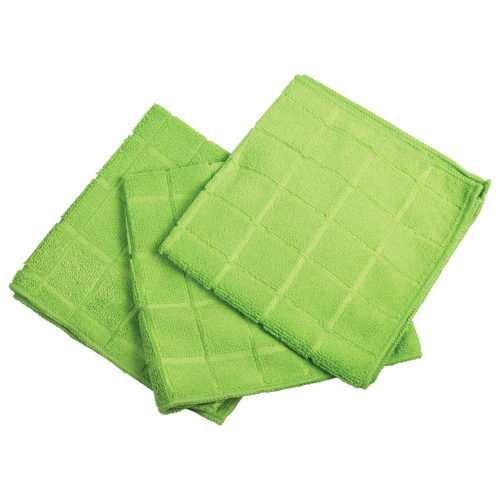 Салфетки универсальные ЛЮБАША, 3 шт., микрофибра, квадратное тиснение, 40х40 см, зеленые фото 2