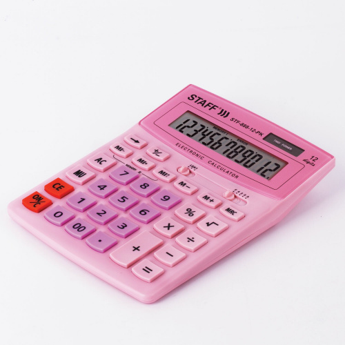 Калькулятор настольный STAFF, 200х150 мм, 12 разрядов, двойное питание, розовый фото 6