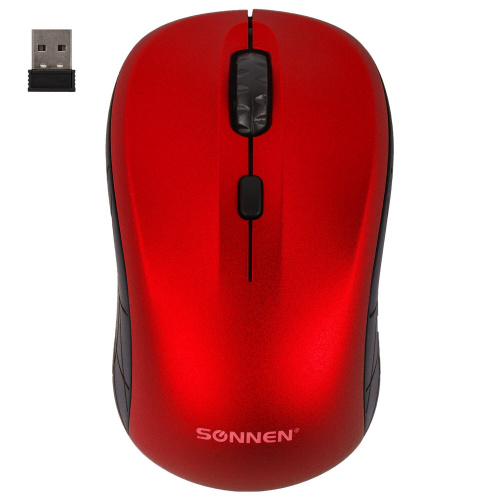 Мышь беспроводная SONNEN V-111, USB, 800/1200/1600 dpi, 4 кнопки, оптическая, красная фото 4