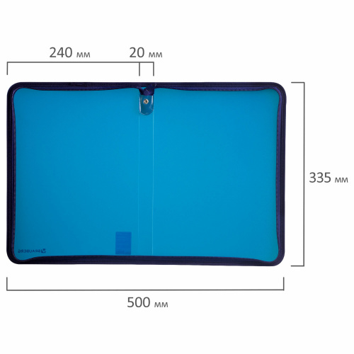 Папка на молнии пластиковая BRAUBERG, А4, 335х240х20 мм, объемная, тонированная синяя фото 7