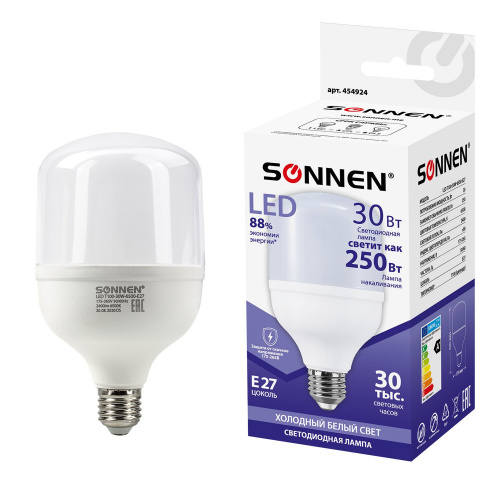 Лампа светодиодная SONNEN, 30 (250) Вт, цоколь Е27, цилиндр, холодный белый, 30000 ч фото 4