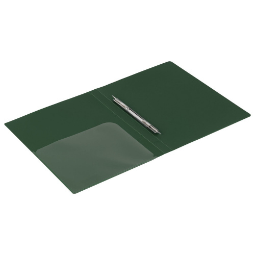 Папка с металлич скоросшивателем и внутренним карманом BRAUBERG, темно-зеленая, до 100 л, 0,6 мм фото 2