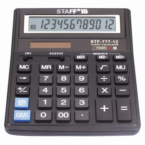 Калькулятор настольный STAFF, 12 разрядов, двойное питание, 210x165 мм, черный фото 8