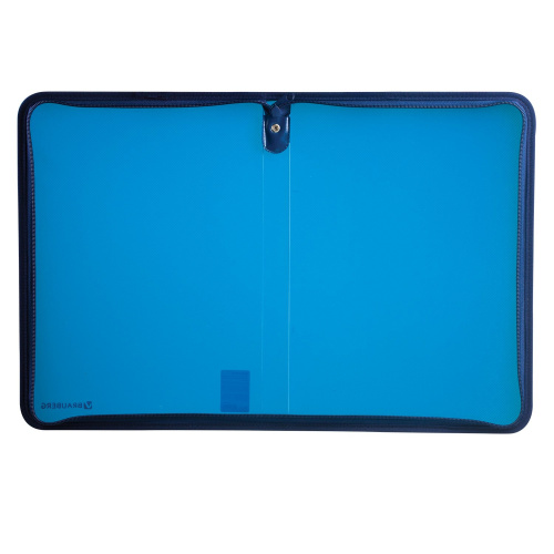 Папка на молнии пластиковая BRAUBERG, А4, 335х240х20 мм, объемная, тонированная синяя фото 2