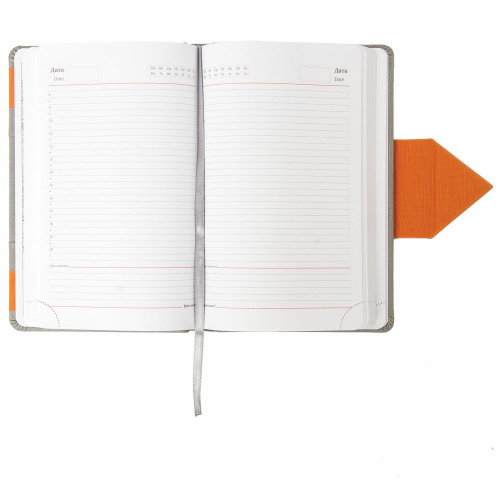 Ежедневник недатированный BRAUBERG, А5, 138x213 мм, под кожу, застежка 160 л., серый/оранжевый фото 6