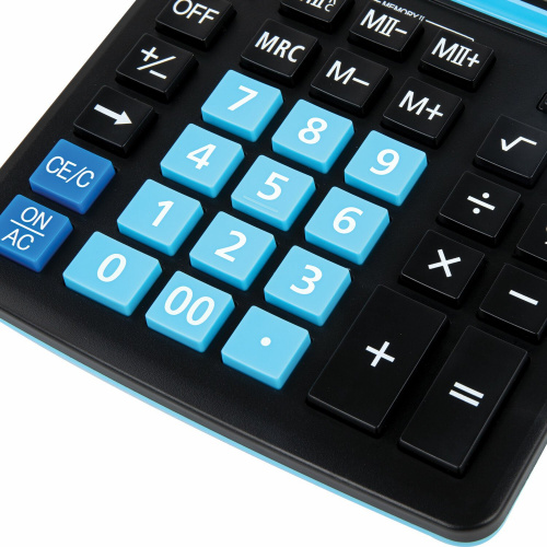 Калькулятор настольный BRAUBERG, 206x155 мм, 12 разрядов, двойное питание, черно-голубой фото 3