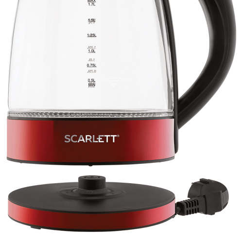 Чайник SCARLETT SC-EK27G99, 1,7 л, 2200Вт, закрытый нагревательный элемент, стекло, красный фото 3