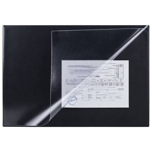 Коврик-подкладка настольный для письма BRAUBERG, 650х450 мм, с прозрачным карманом, черный фото 4