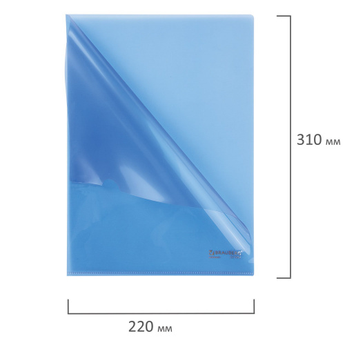 Папка-уголок жесткая BRAUBERG, 0,15 мм, синяя фото 3