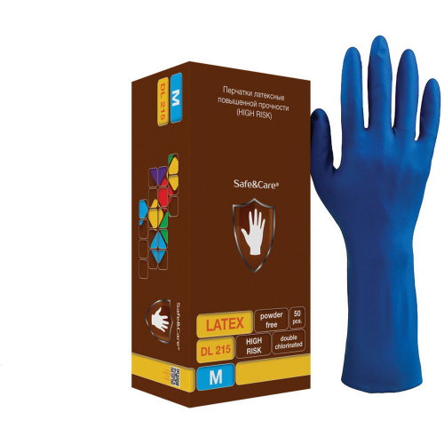 Перчатки латексные смотровые SAFE&CARE High Risk, 25 пар, M, синие