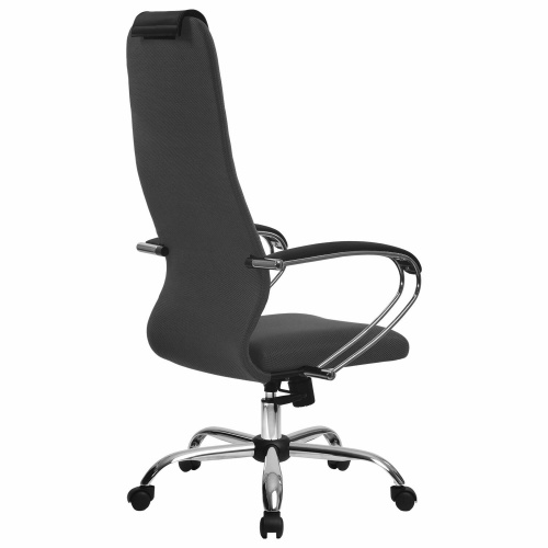 Кресло офисное МЕТТА "SU-B-10" хром, ткань-сетка, сиденье и спинка мягкие, темно-серое фото 4