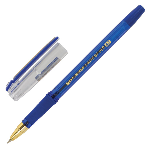 Ручка шариковая масляная с грипом BRAUBERG "i-Rite GT GLD", корпус тонированный синий, синяя фото 2