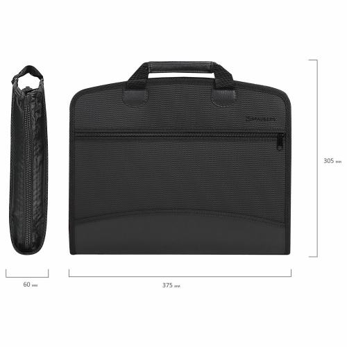 Папка-портфель пластиковая BRAUBERG, А4+, 4 отделения, 2 кармана, на молнии, черный фото 4