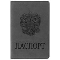 Обложка для паспорта STAFF "ГЕРБ", мягкий полиуретан, светло-серая