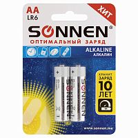 Батарейки SONNEN Alkaline, АА, 2 шт., алкалиновые, пальчиковые, блистер