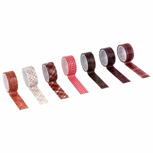 Клейкие WASHI-ленты для декора ОСТРОВ СОКРОВИЩ, 15 мм х 3 м, 7 цветов, рисовая бумага, красные фото 4