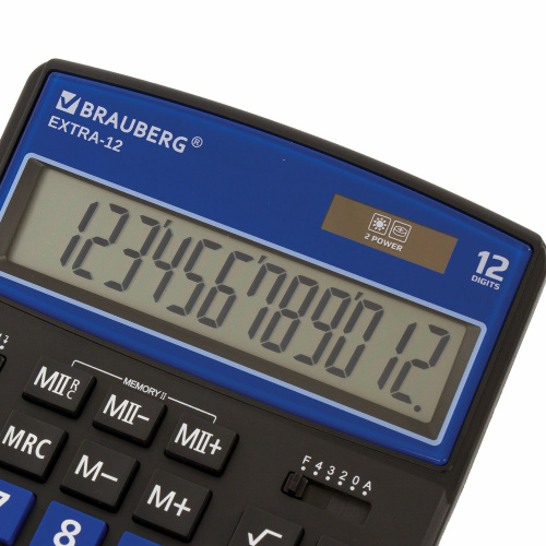 Калькулятор настольный BRAUBERG, 206x155 мм, 12 разрядов, двойное питание, черно-синий фото 10