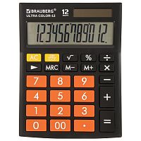 Калькулятор настольный BRAUBERG, 192x143 мм, 12 разрядов, двойное питание, черно-оранжевый