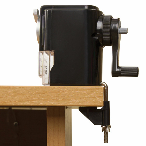 Точилка механическая BRAUBERG "STYLE", для ч/гр и цвет карандашей, крепление к столу, корпус черный фото 8