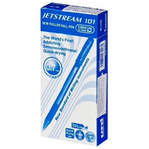 Ручка шариковая масляная с грипом UNI "JetStream", корпус синий, линия письма 0,35 мм, синяя фото 2
