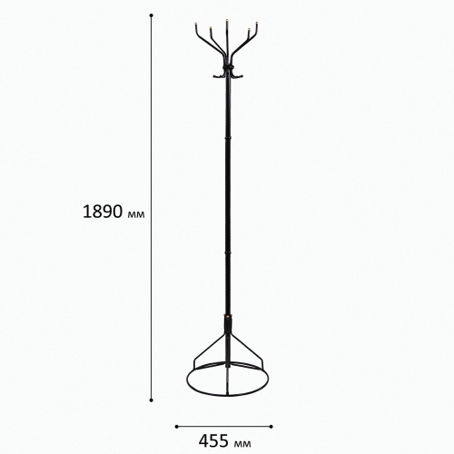 Вешалка-стойка ТИТАН "Ажур-2", 1,89 м, основание 46 см, 5 крючков, металл, черная фото 2