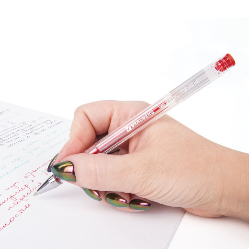 Ручка гелевая BRAUBERG "Jet", корпус прозрачный, узел 0,5 мм, линия письма 0,35 мм, красная фото 7