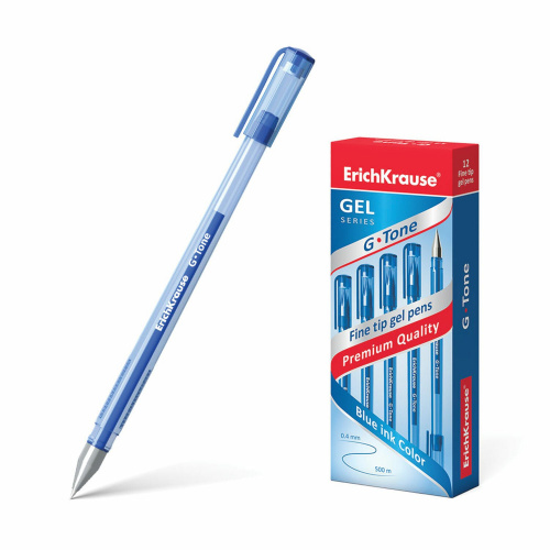 Ручка гелевая ERICH KRAUSE "G-Tone", корпус тонированный синий, линия письма 0,4 мм, синяя фото 6