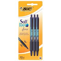 Ручки шариковые автоматические с грипом BIC "Soft Feel Fine", 3 шт., линия письма 0,8 мм, блистер