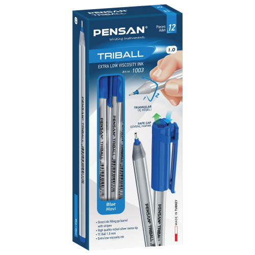 Ручка шариковая масляная PENSAN "Triball", трехгранная, линия письма 0,5 мм, синяя фото 2