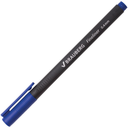 Ручка капиллярная (линер) BRAUBERG "Carbon", трехгранная, линия письма 0,4 мм, синяя фото 2