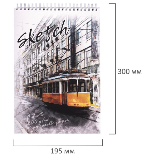 Скетчбук ПЗБМ "Трамвай", рисовальная бумага 300 г/м2, 195х300 мм, 20 л., гребень, брайль фото 7