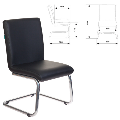 Кресло для приемных и переговорных CH-250-V, хром, экокожа, черное фото 3