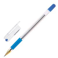 Ручка шариковая масляная с грипом MUNHWA "MC Gold", синяя, корпус прозрачный, линия письма 0,3 мм