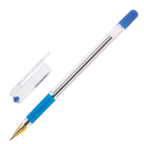 Ручка шариковая масляная с грипом MUNHWA "MC Gold", синяя, корпус прозрачный, линия письма 0,3 мм
