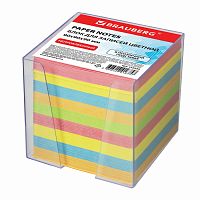 Блок для записей BRAUBERG в подставке прозрачной, куб 9х9х9 см, цветной