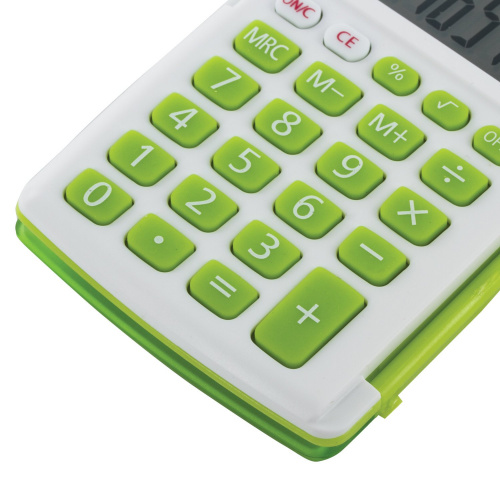 Калькулятор карманный STAFF, 104х63 мм, 8 разядов, двойное питание, белый с зелеными кнопки фото 8
