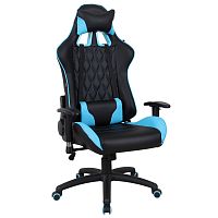 Кресло компьютерное BRABIX "GT Master GM-110", две подушки, экокожа, черное/голубое